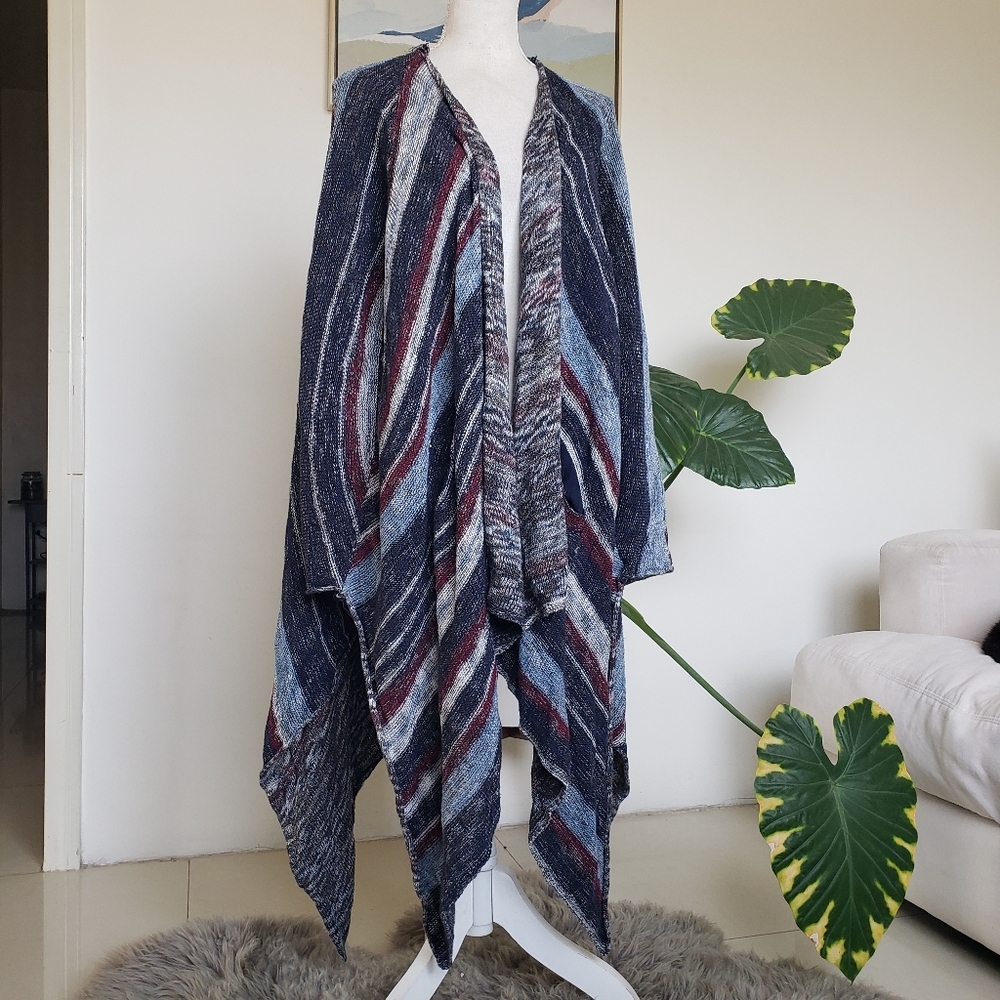 Free People Size Small The Big Trail‎ Boho Multicolor Knit Open Front Cardigan